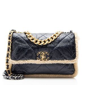 Chanel Shiny Crumpled Calfskin Shearling 19 Medium Flap Shoulder Bag